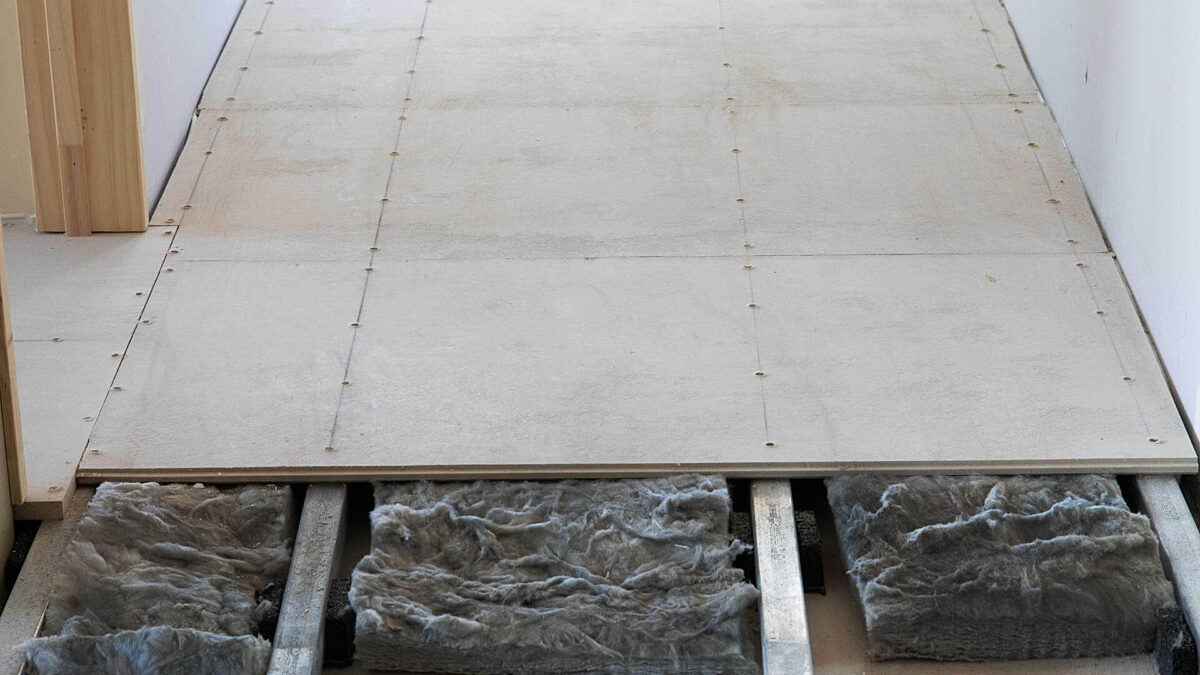 Close up cross-section of Secura™ Interior Flooring Fire & Acoustic System